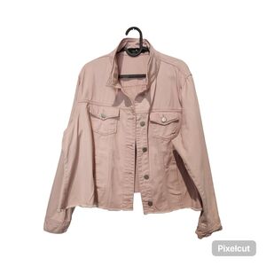 Light Pink Denim Trucker Jacket - Casual Women's Jean Jacket